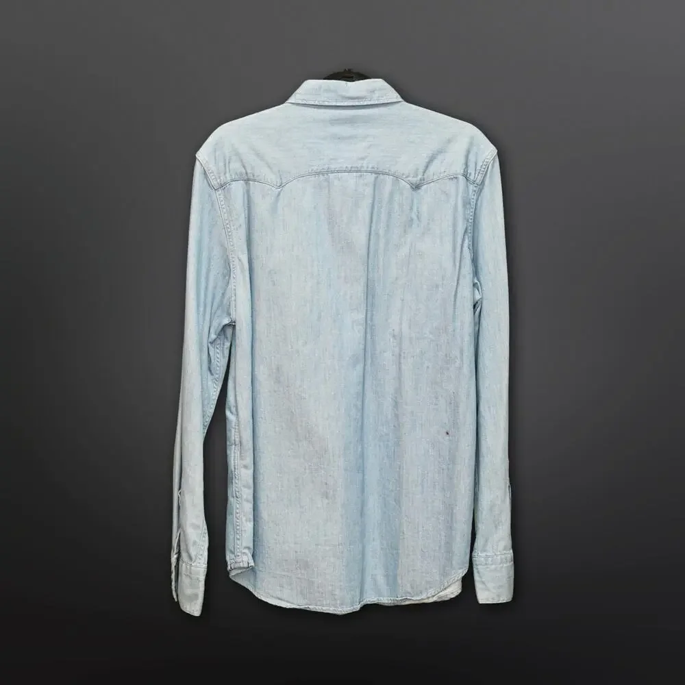 Levi's Western Pearl Snap Denim Shirt Men's Large Light Wash Sawtooth Trucker
